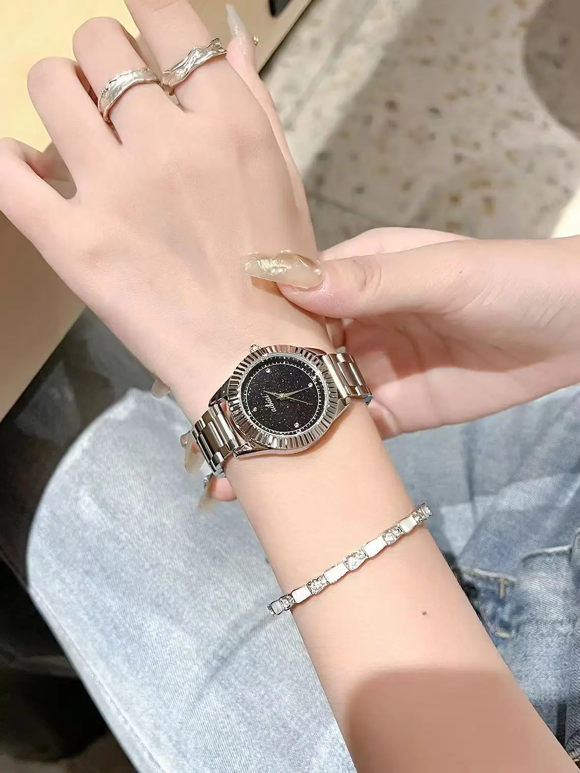Women's Watch Starry Sky Deep Blue Leather Strap Large Dial Meteor Quartz — feature 7