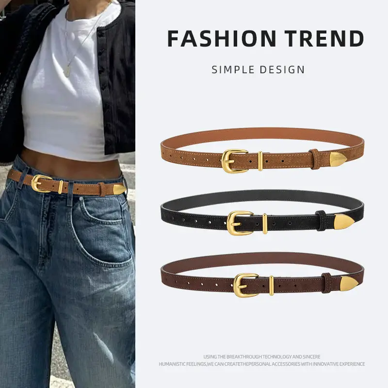 Frosted Velvet Women's Belt with Pin Buckle Red - Image 12
