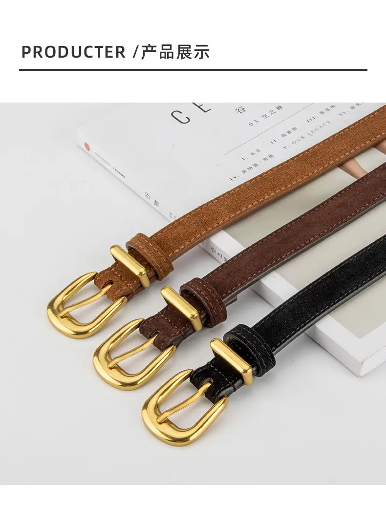 Frosted Velvet Women's Belt with Pin Buckle Red — feature 10