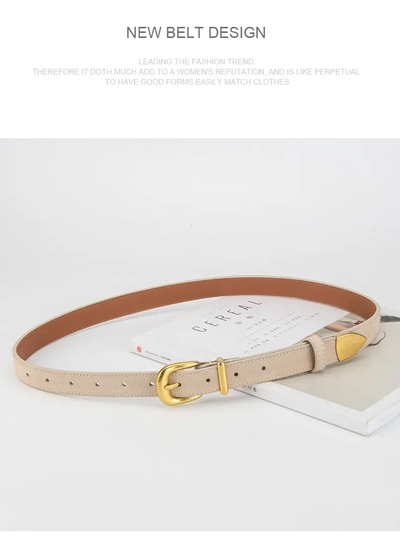 Frosted Velvet Women's Belt with Pin Buckle Red — feature 15