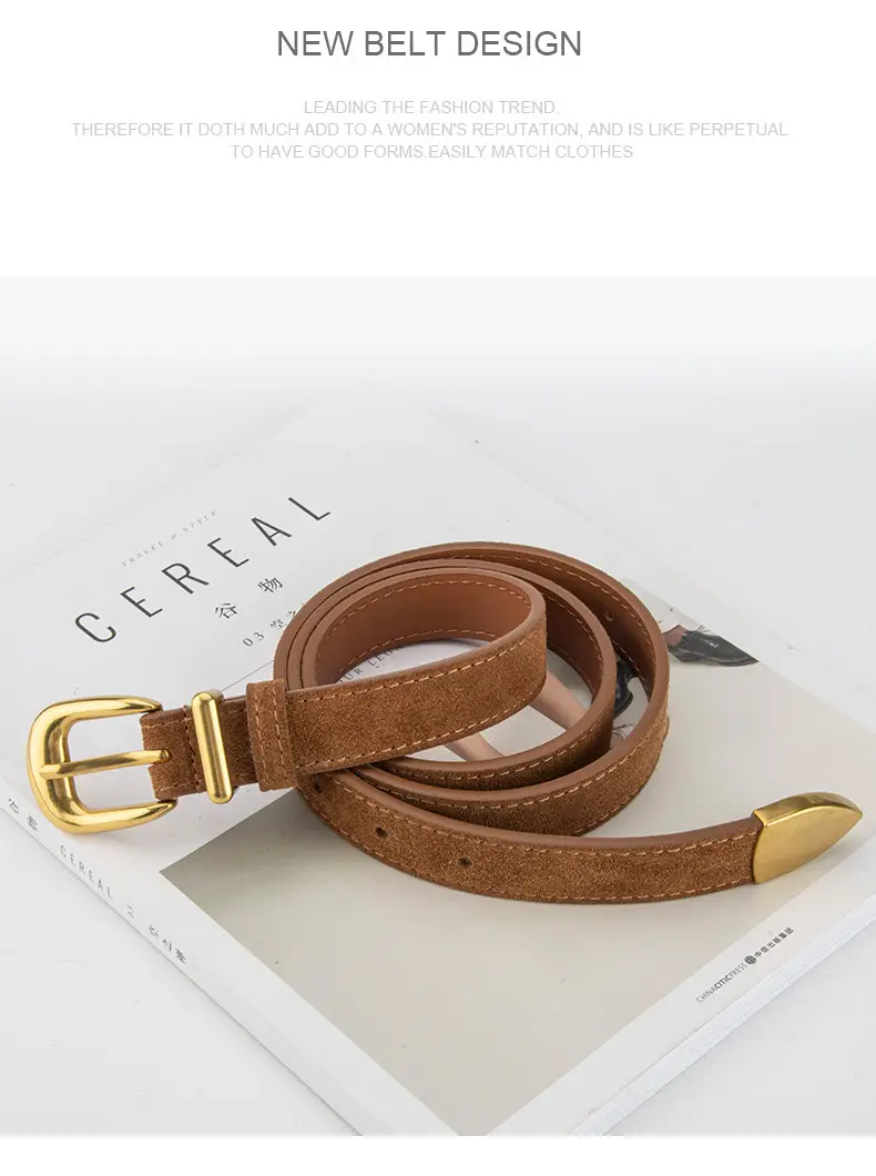 Frosted Velvet Women's Belt with Pin Buckle Red — feature 16