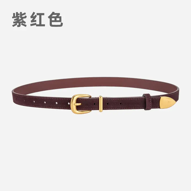 Frosted Velvet Women's Belt with Pin Buckle Red - Image 11