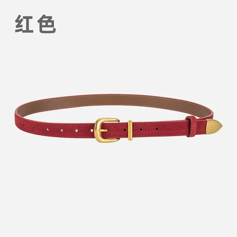 Frosted Velvet Women's Belt with Pin Buckle Red - Image 2