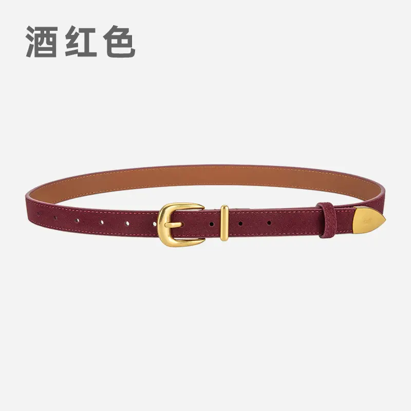 Frosted Velvet Women's Belt with Pin Buckle Red - Image 4
