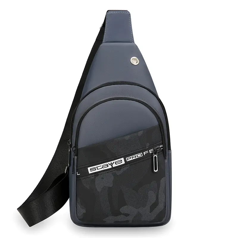 Men's Black Oxford Crossbody Bag with Zipper Pocket