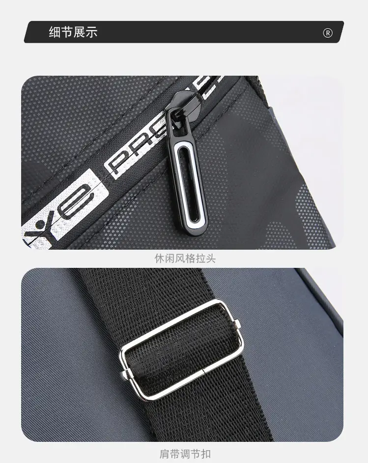 Men's Black Oxford Crossbody Bag with Zipper Pocket — feature 14