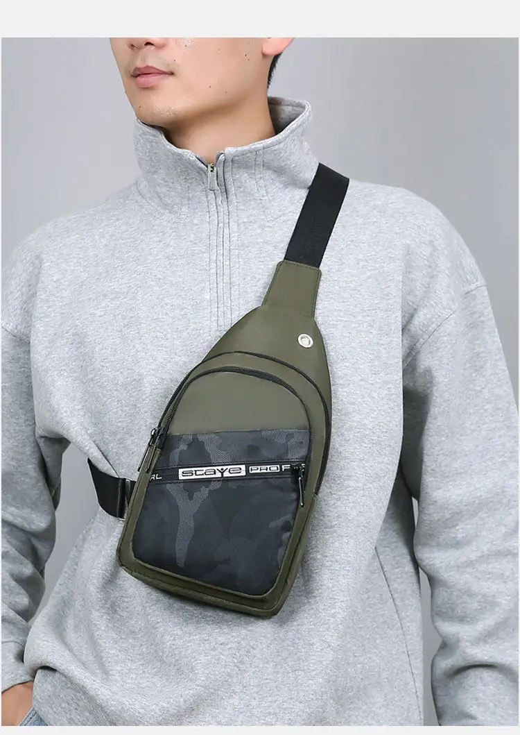 Men's Black Oxford Crossbody Bag with Zipper Pocket — feature 21