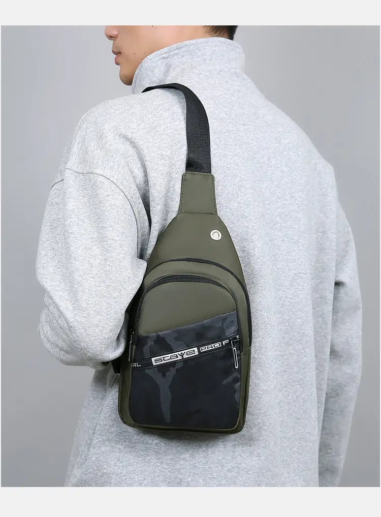 Men's Black Oxford Crossbody Bag with Zipper Pocket — feature 22