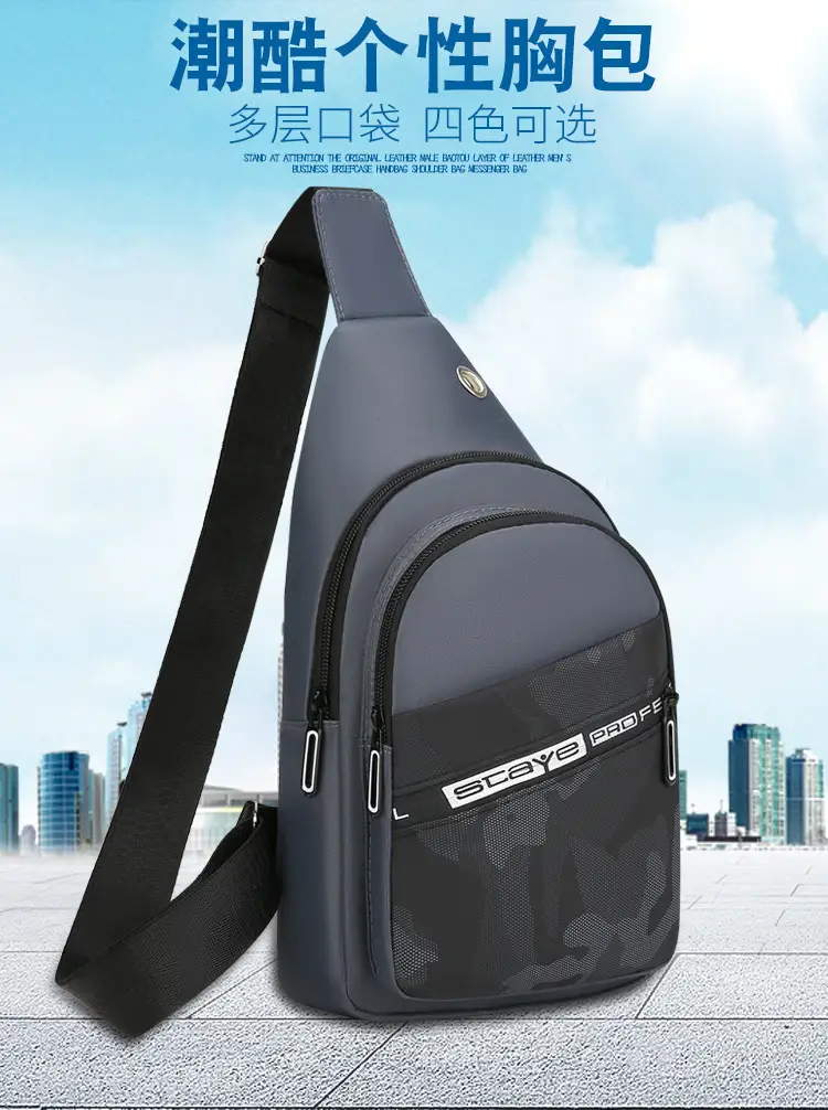 Men's Black Oxford Crossbody Bag with Zipper Pocket — feature 3
