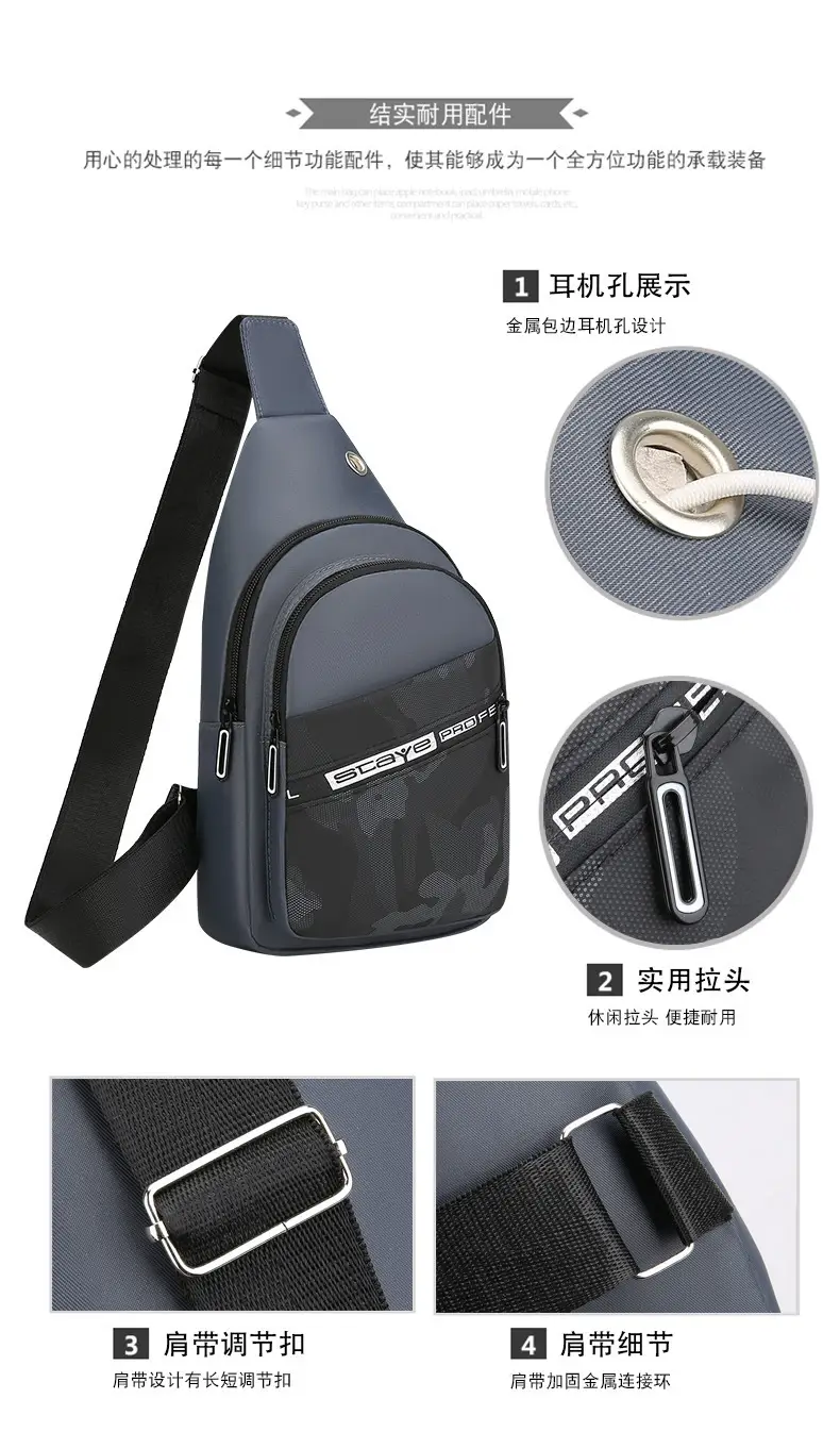 Men's Black Oxford Crossbody Bag with Zipper Pocket — feature 4