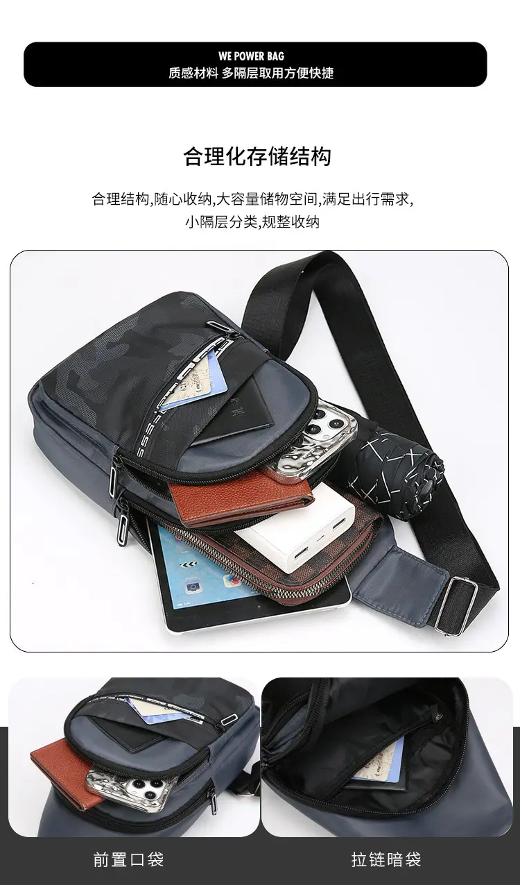 Men's Black Oxford Crossbody Bag with Zipper Pocket — feature 8