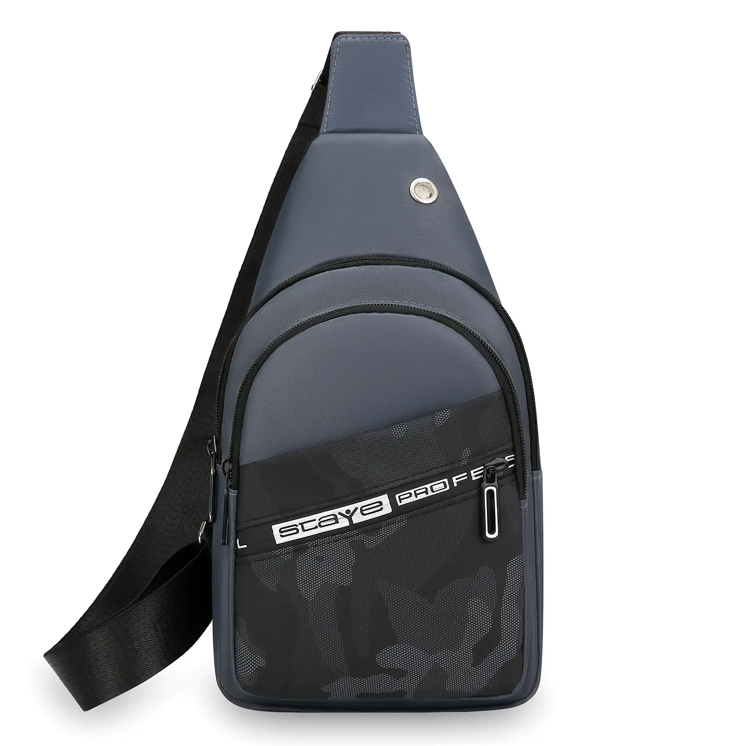 Men's Black Oxford Crossbody Bag with Zipper Pocket