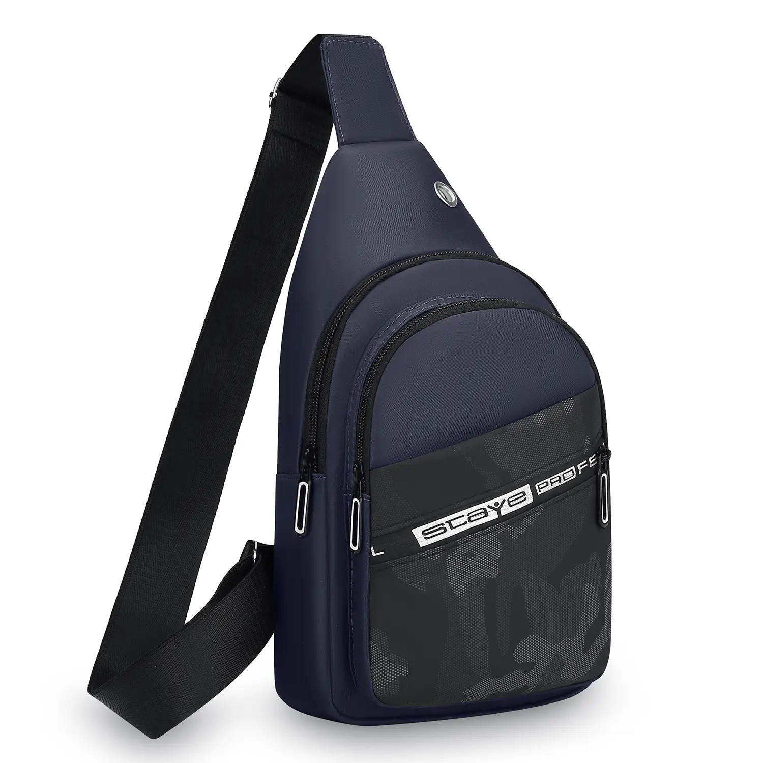 Men's Black Oxford Crossbody Bag with Zipper Pocket