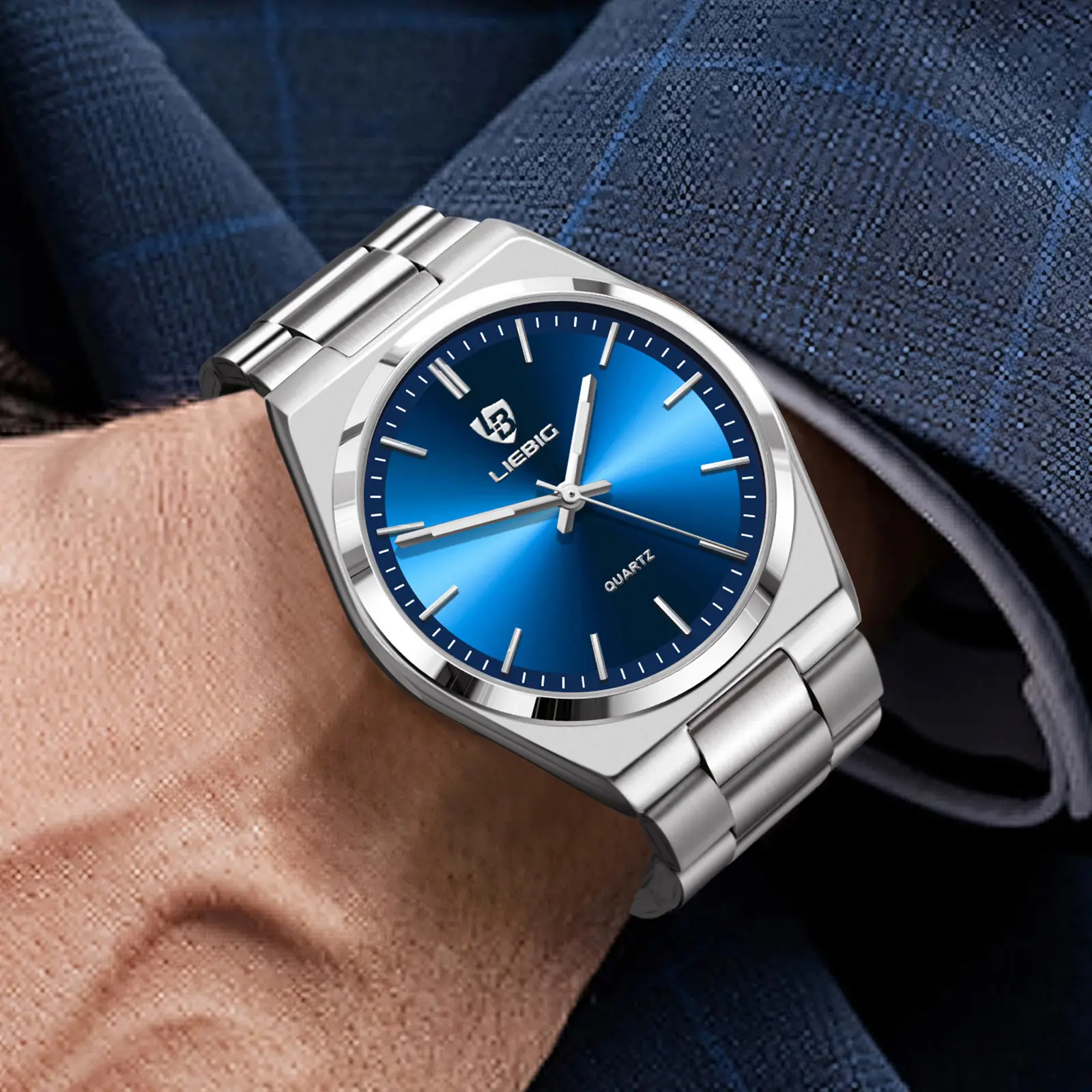Stainless Steel Waterproof Men's Quartz Watch Blue Dial - Image 18