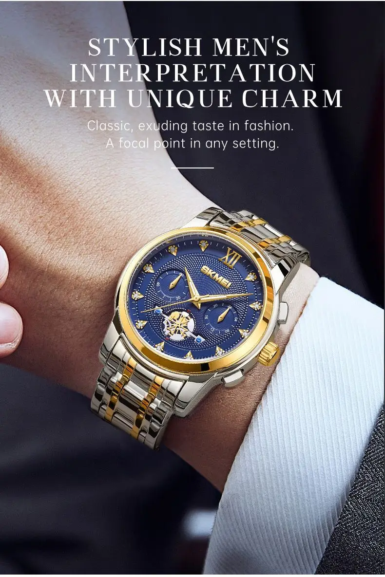 Stainless Steel Waterproof Men's Quartz Watch Blue Dial — feature 26