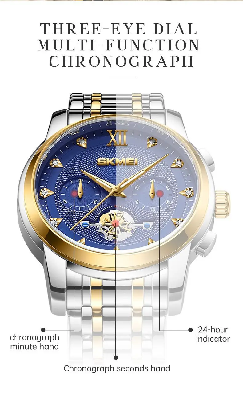 Stainless Steel Waterproof Men's Quartz Watch Blue Dial — feature 27