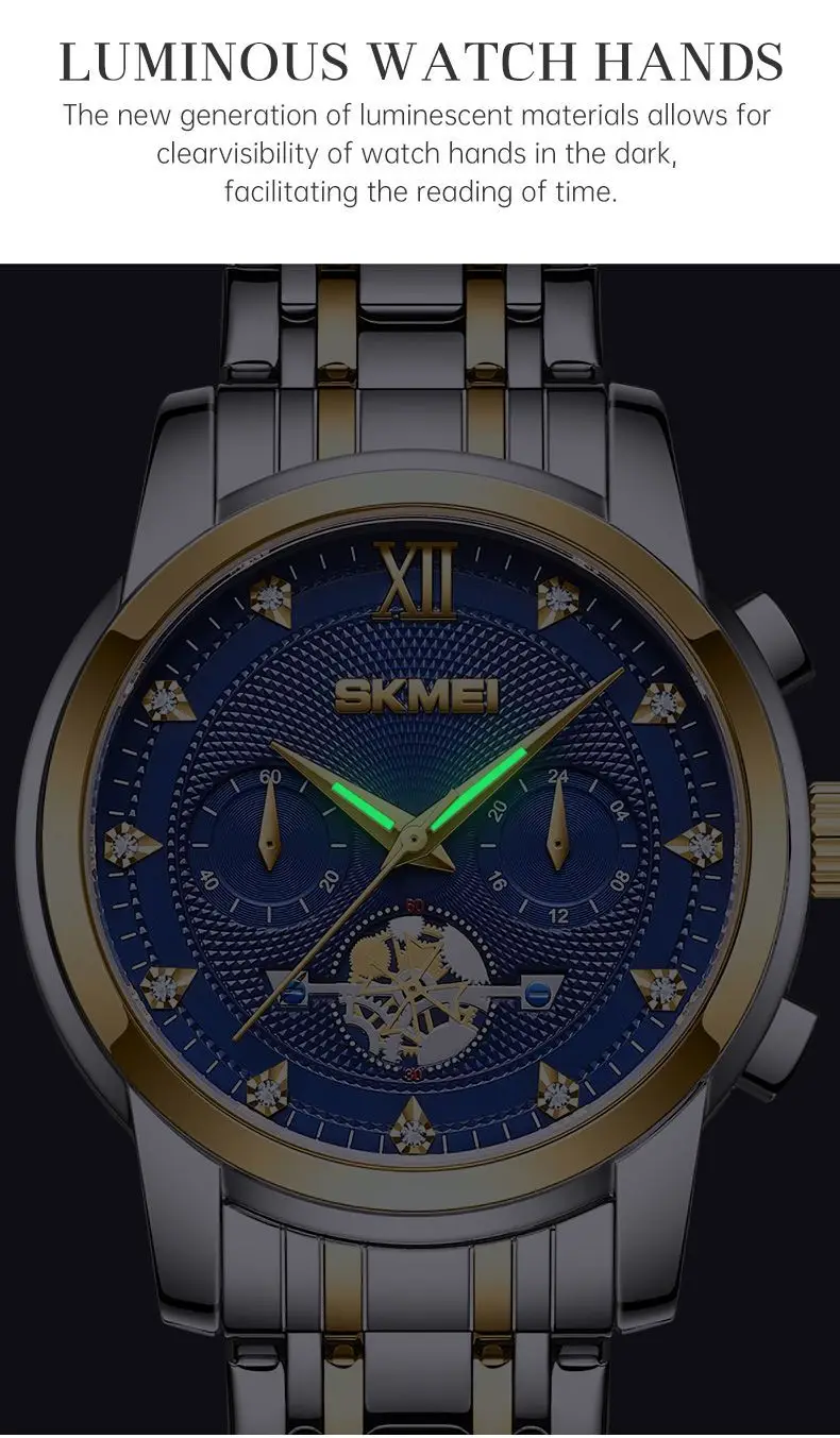 Stainless Steel Waterproof Men's Quartz Watch Blue Dial — feature 30