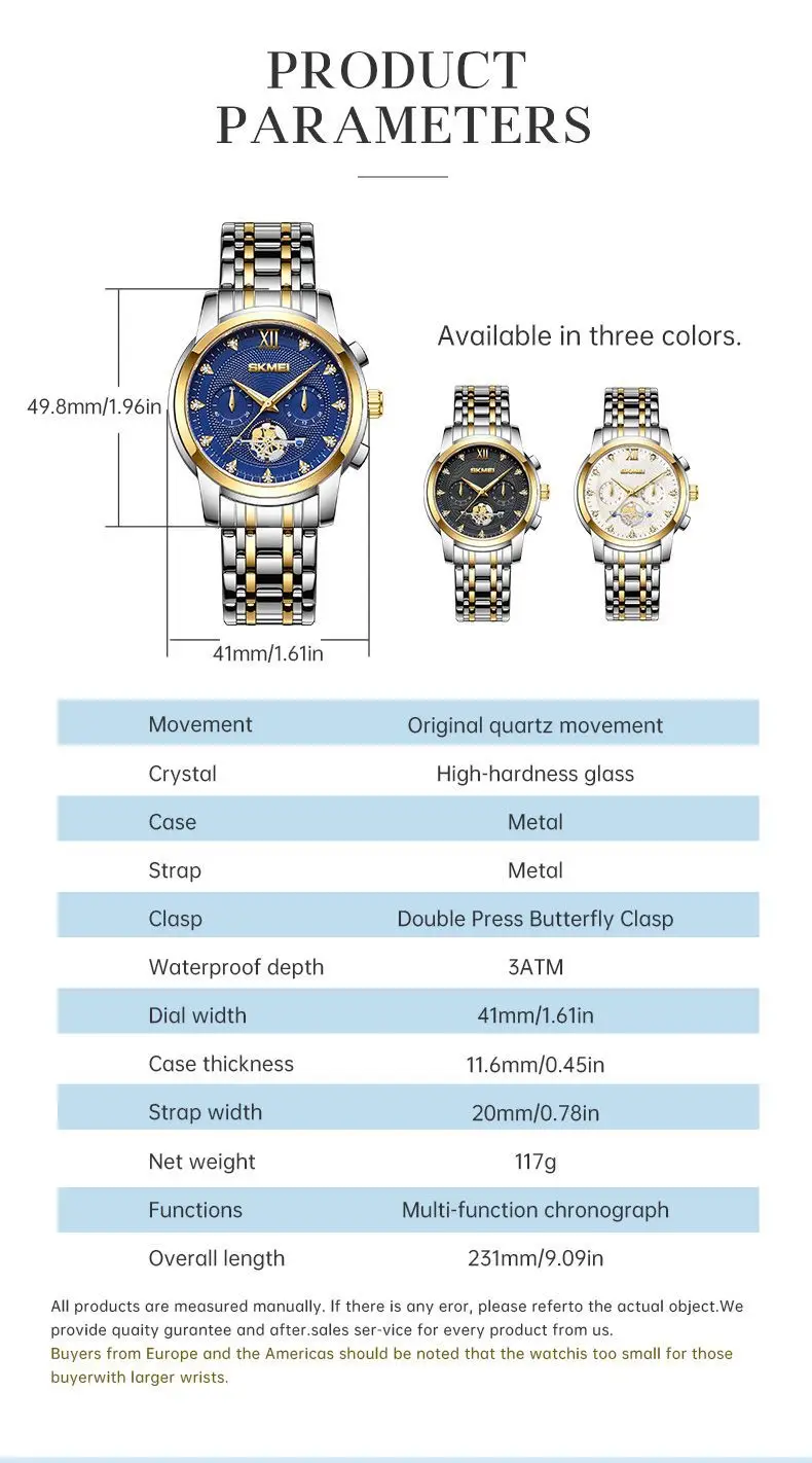 Stainless Steel Waterproof Men's Quartz Watch Blue Dial — feature 31