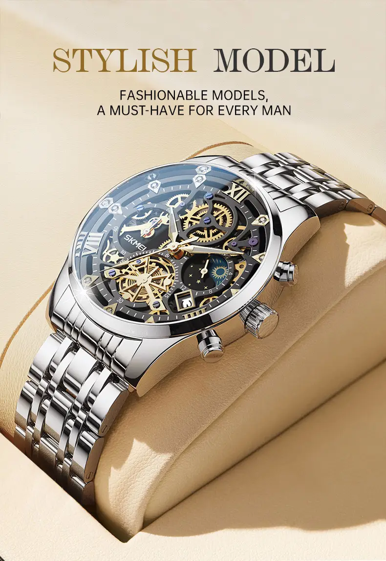Stainless Steel Waterproof Men's Quartz Watch Blue Dial — feature 37
