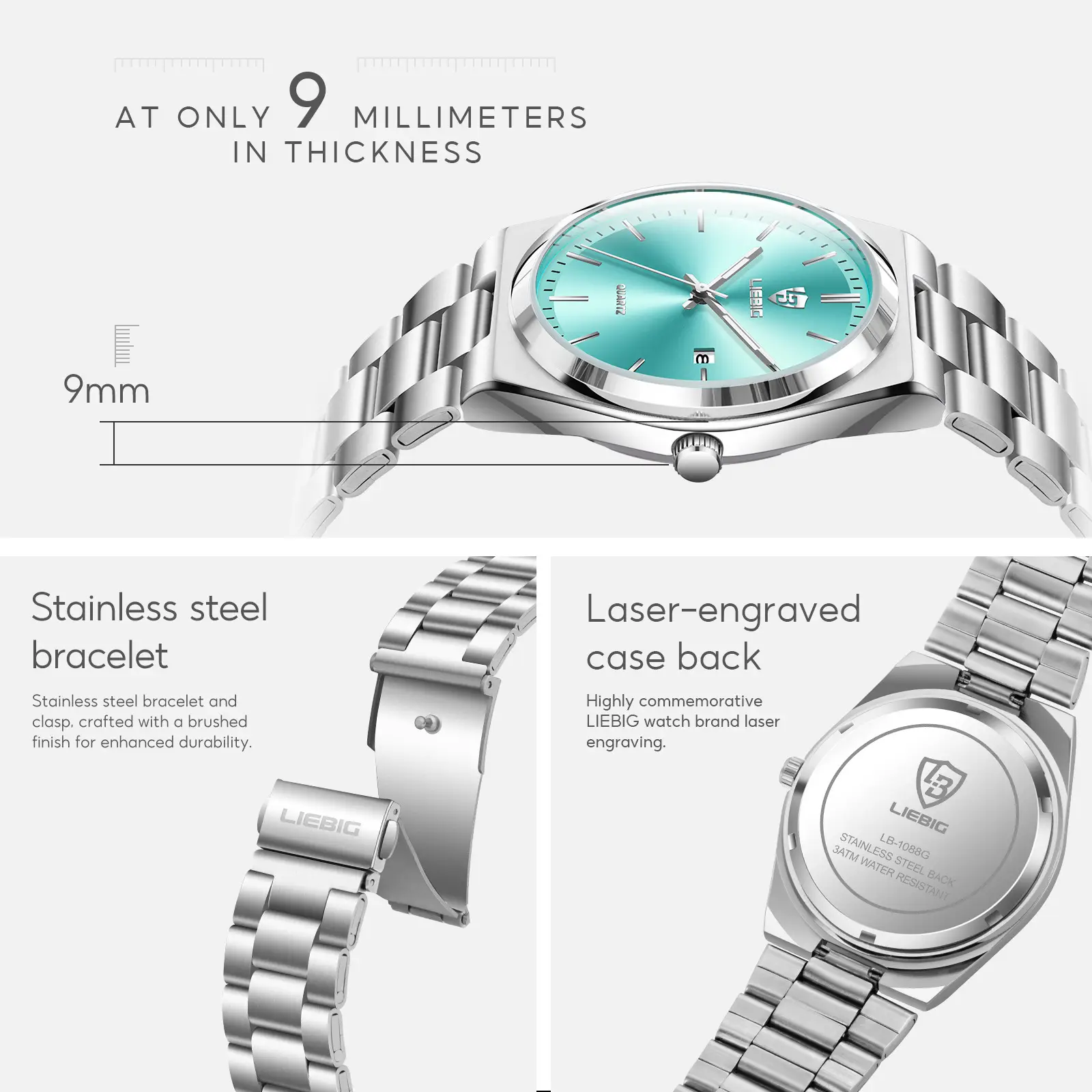 Stainless Steel Waterproof Men's Quartz Watch Blue Dial — feature 7
