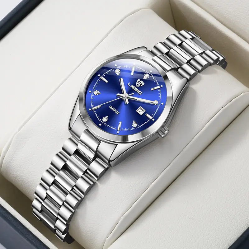 Stainless Steel Waterproof Men's Quartz Watch Blue Dial - Image 5
