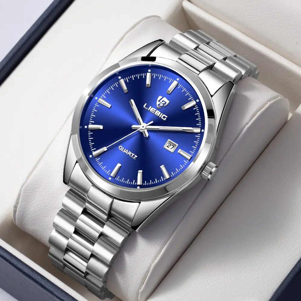 Stainless Steel Waterproof Men's Quartz Watch Blue Dial - Image 6