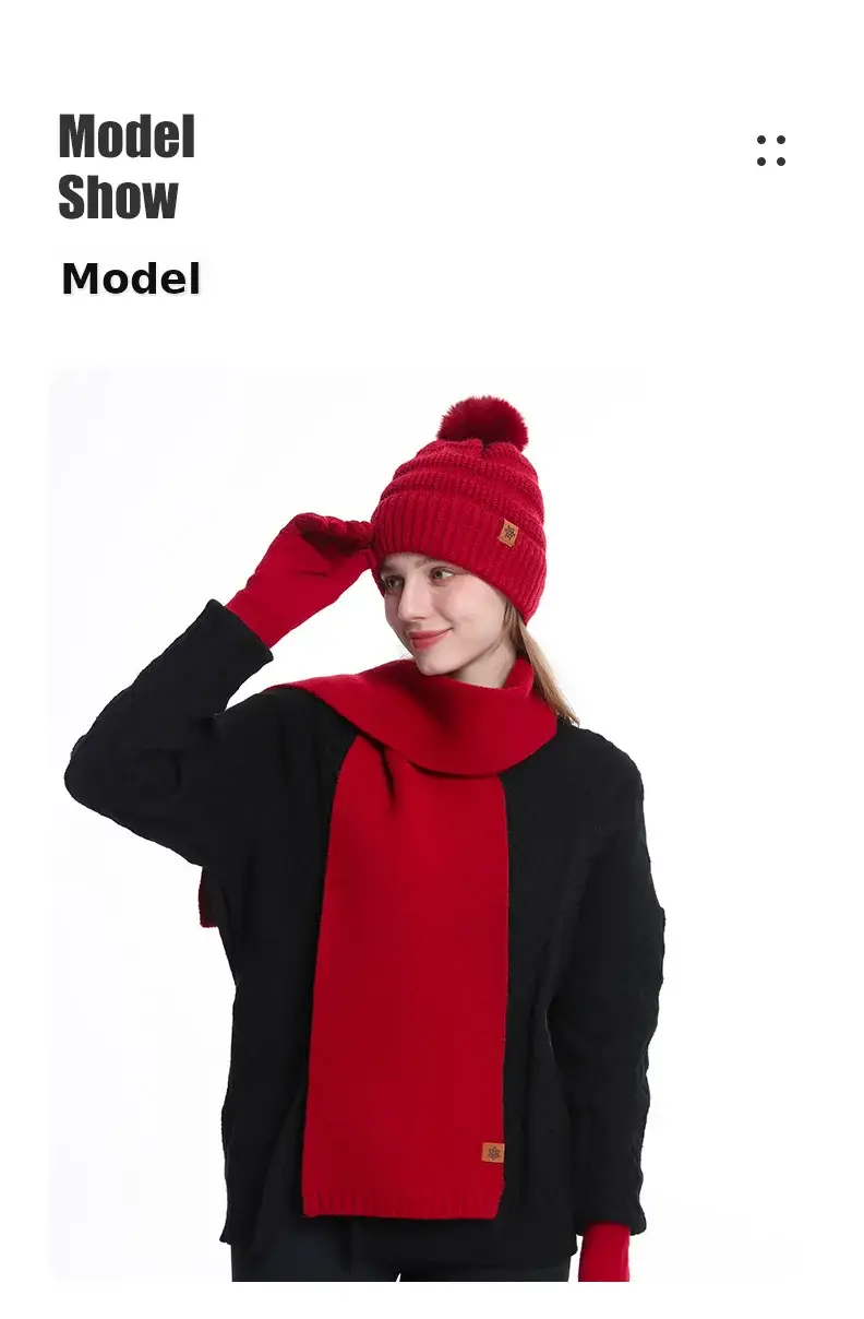 Black Wool Knit Hat with Gloves for Women Winter — feature 13