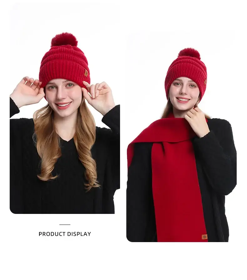 Black Wool Knit Hat with Gloves for Women Winter — feature 14