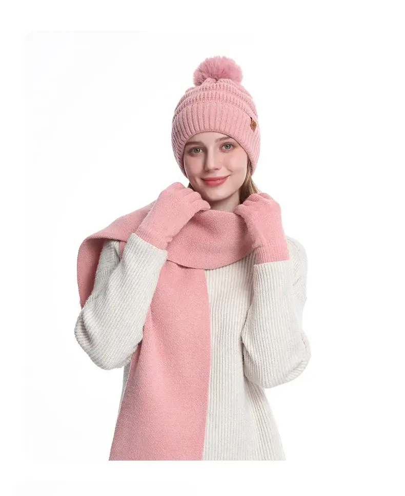 Black Wool Knit Hat with Gloves for Women Winter — feature 15