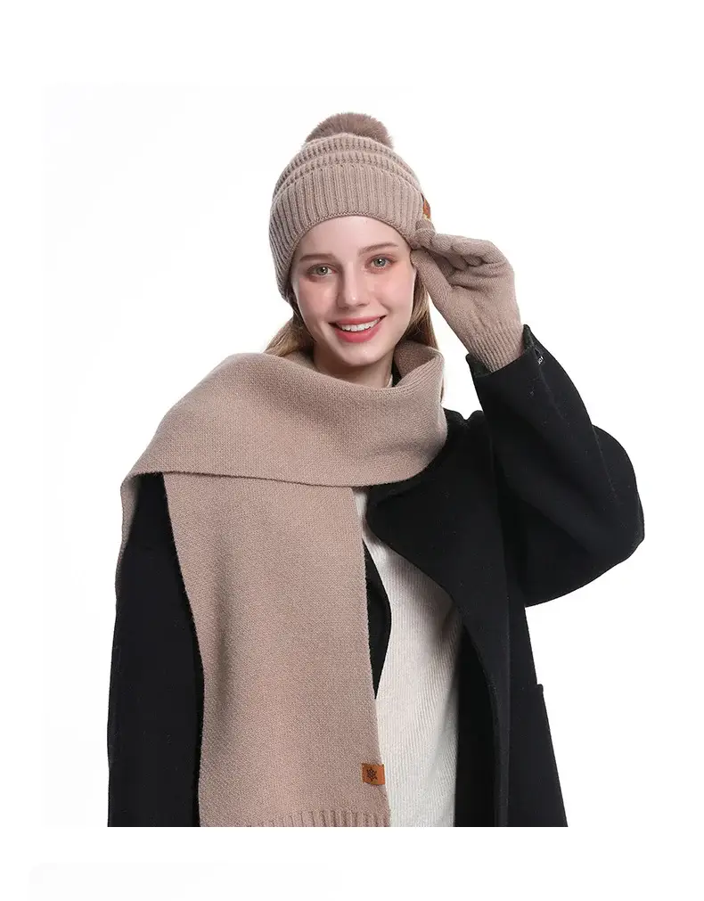 Black Wool Knit Hat with Gloves for Women Winter — feature 19