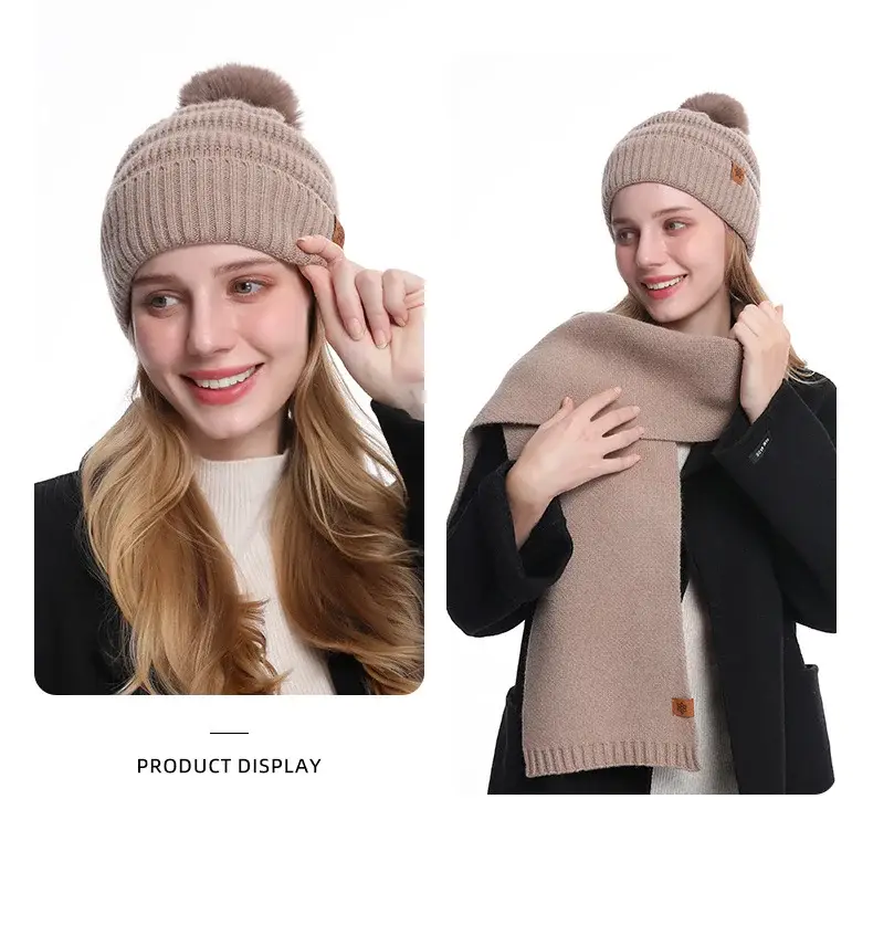 Black Wool Knit Hat with Gloves for Women Winter — feature 20