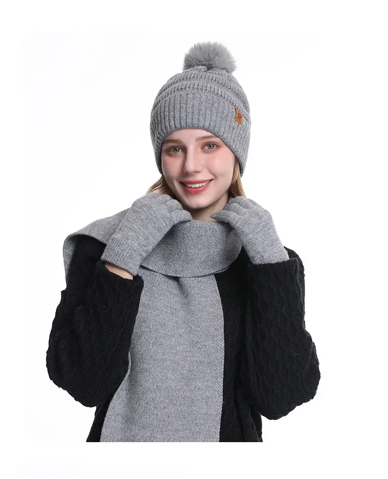 Black Wool Knit Hat with Gloves for Women Winter — feature 21