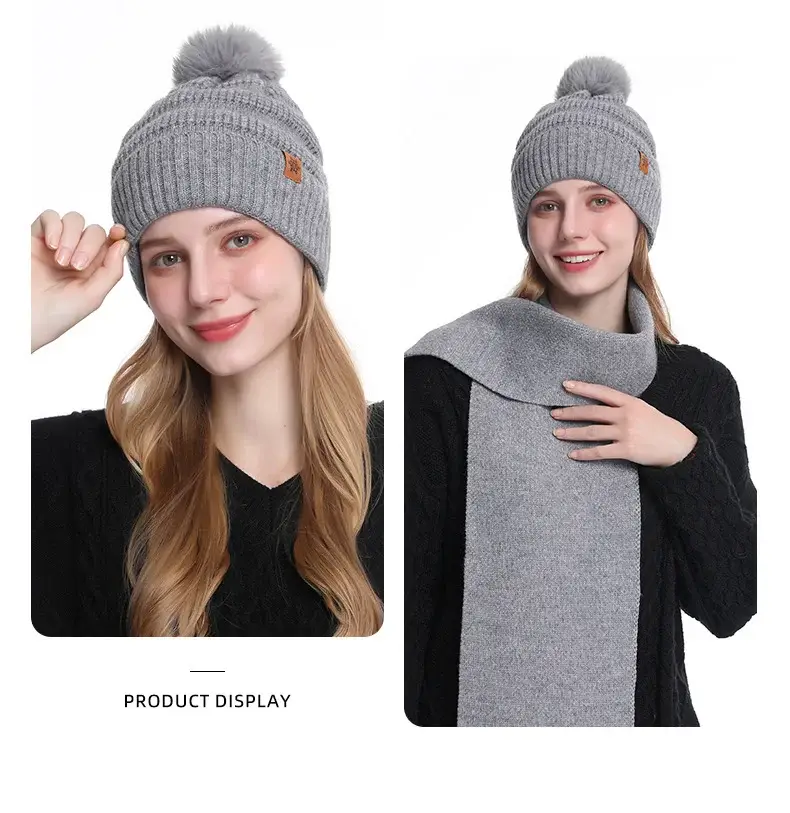 Black Wool Knit Hat with Gloves for Women Winter — feature 22
