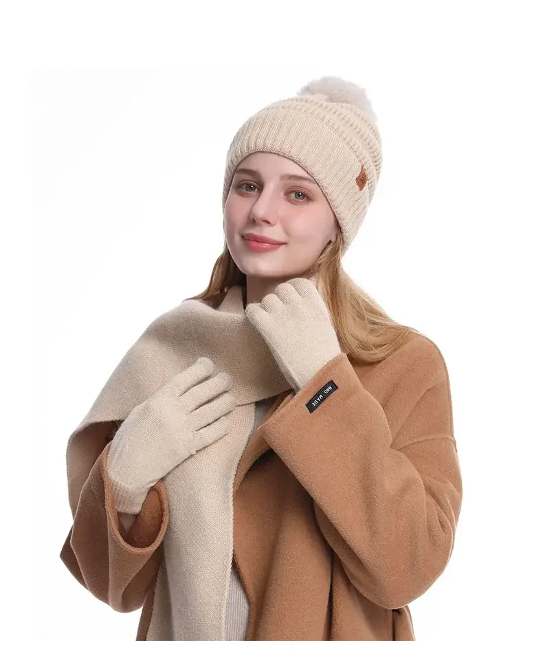 Black Wool Knit Hat with Gloves for Women Winter — feature 23