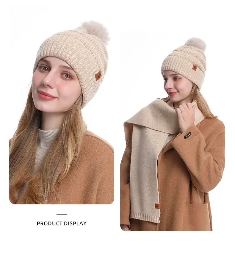 Black Wool Knit Hat with Gloves for Women Winter — feature 24