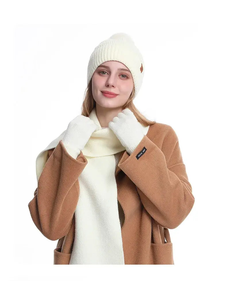 Black Wool Knit Hat with Gloves for Women Winter — feature 25