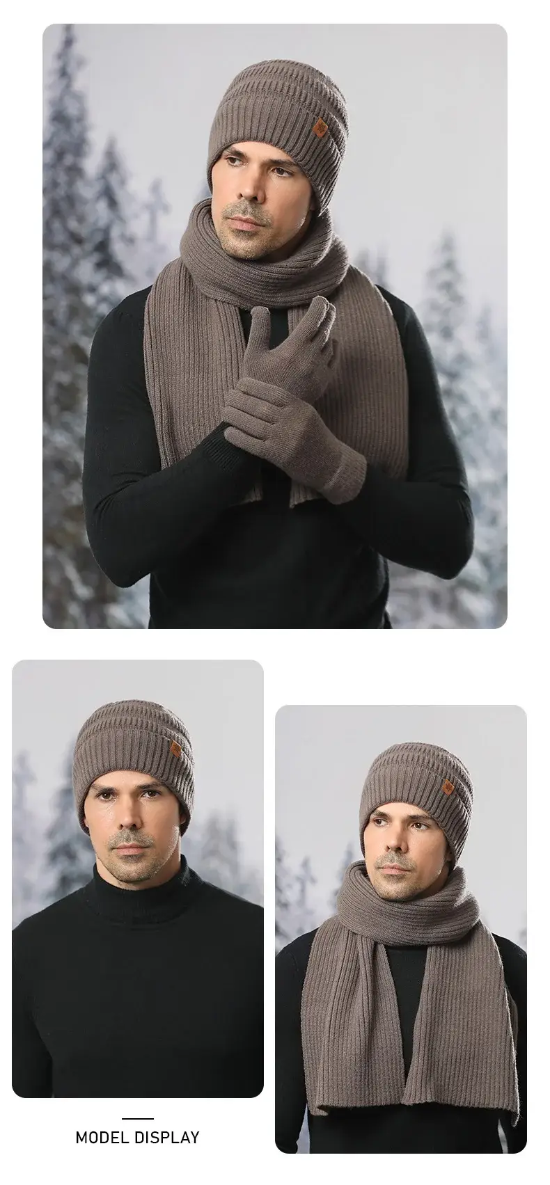 Black Wool Knit Hat with Gloves for Women Winter — feature 28