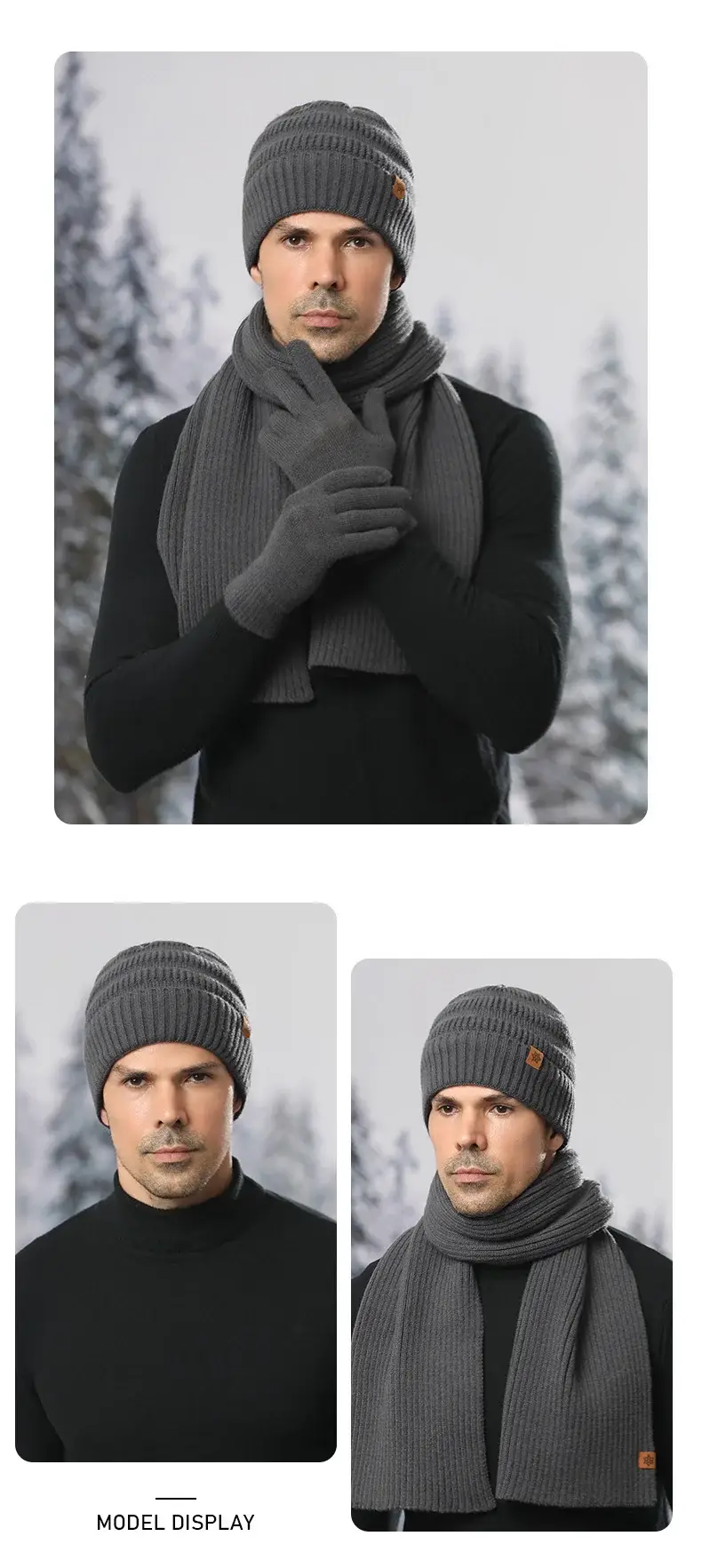 Black Wool Knit Hat with Gloves for Women Winter — feature 29