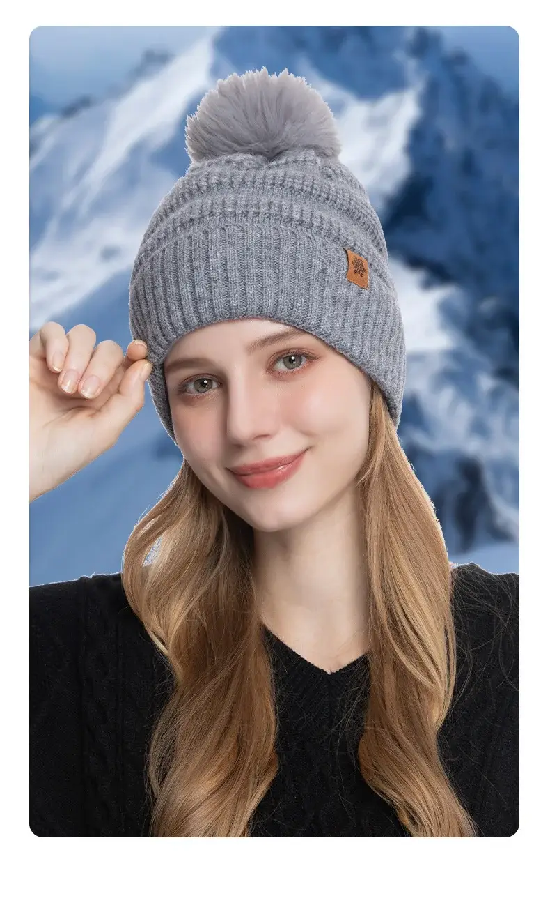 Black Wool Knit Hat with Gloves for Women Winter — feature 6