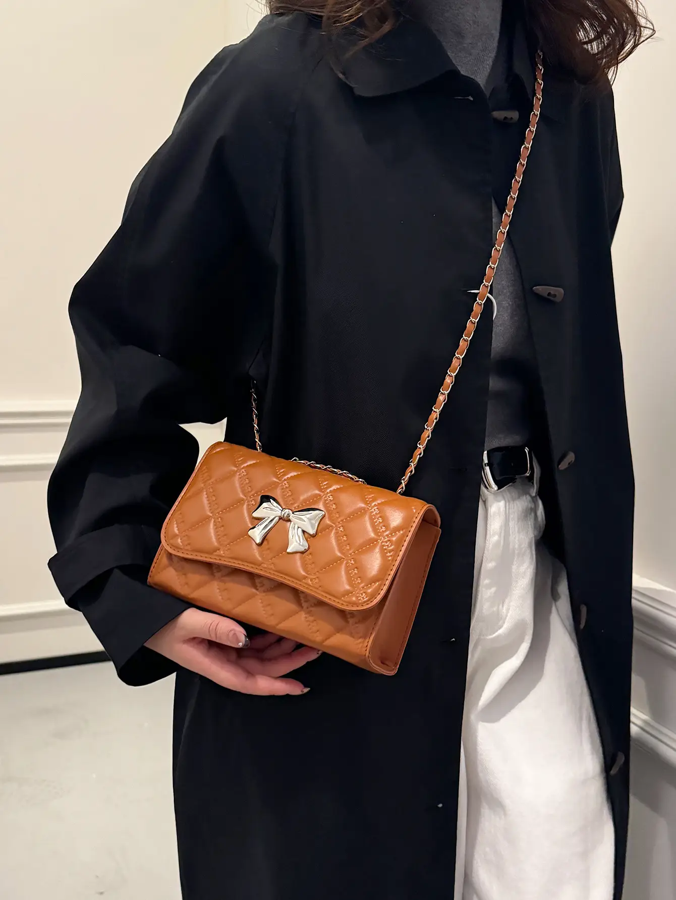 Women's Rhombic Chain Shoulder Bag Tan 2024 - Image 6