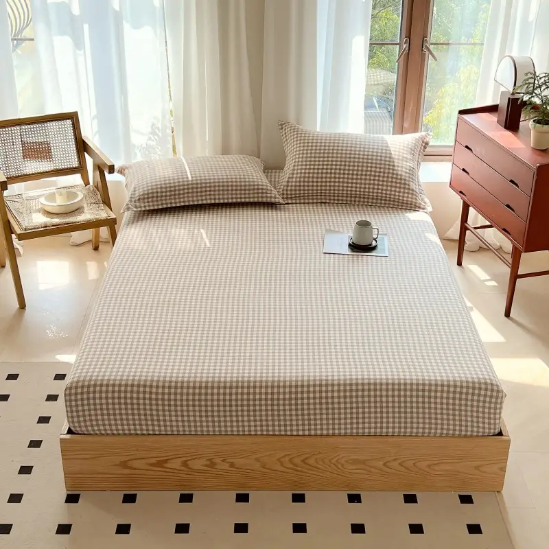 Cross-border Special Bed Cover Non-printed Style Wash Cotton Non-slip Bed Cover Single and Double Mattress Protective Cover Single-piece Bed Cover Bed Cover