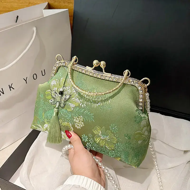 Autumn Embroidered Handbags for Women Pearl Shoulder Bag