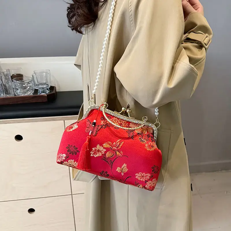 Autumn Embroidered Handbags for Women Pearl Shoulder Bag