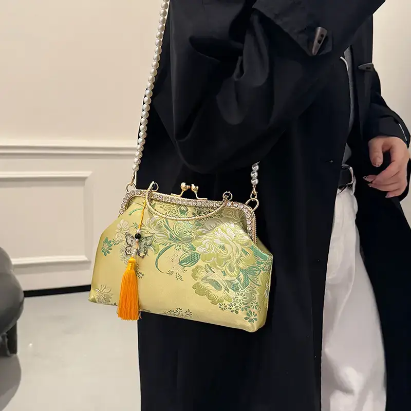 Autumn Embroidered Handbags for Women Pearl Shoulder Bag