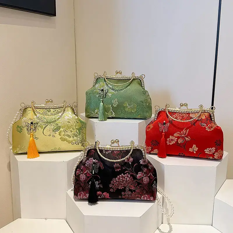Autumn Embroidered Handbags for Women Pearl Shoulder Bag