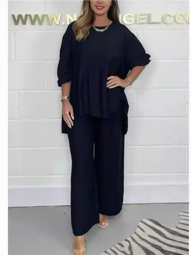 2026 Cross-Border Hot-Selling Satin High-Waisted Top and Pants Set Plus-Size Women's Clothing Summer Amazon Independent Site