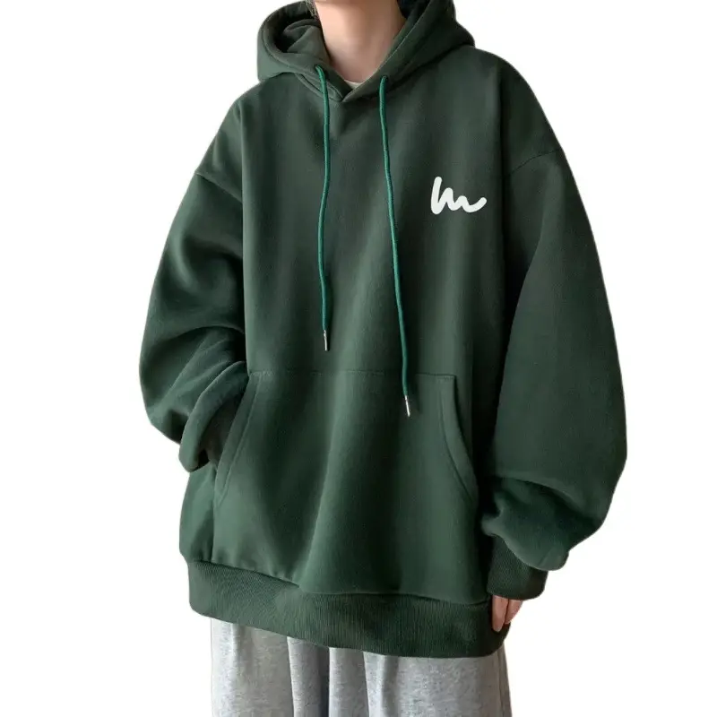 Men Heavy Hooded Sweatshirt Fleece Lined Maroon Retro Loose Oversize - Image 5