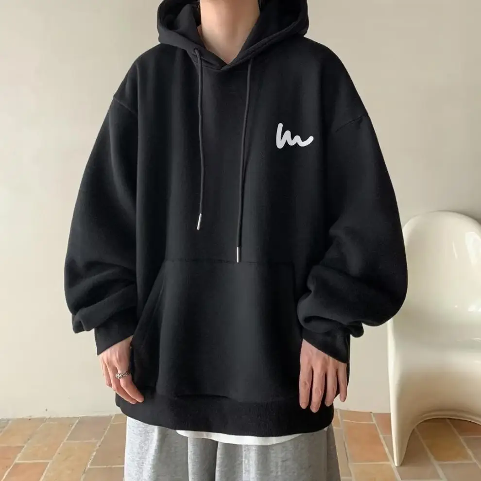Men Heavy Hooded Sweatshirt Fleece Lined Maroon Retro Loose Oversize — feature 1