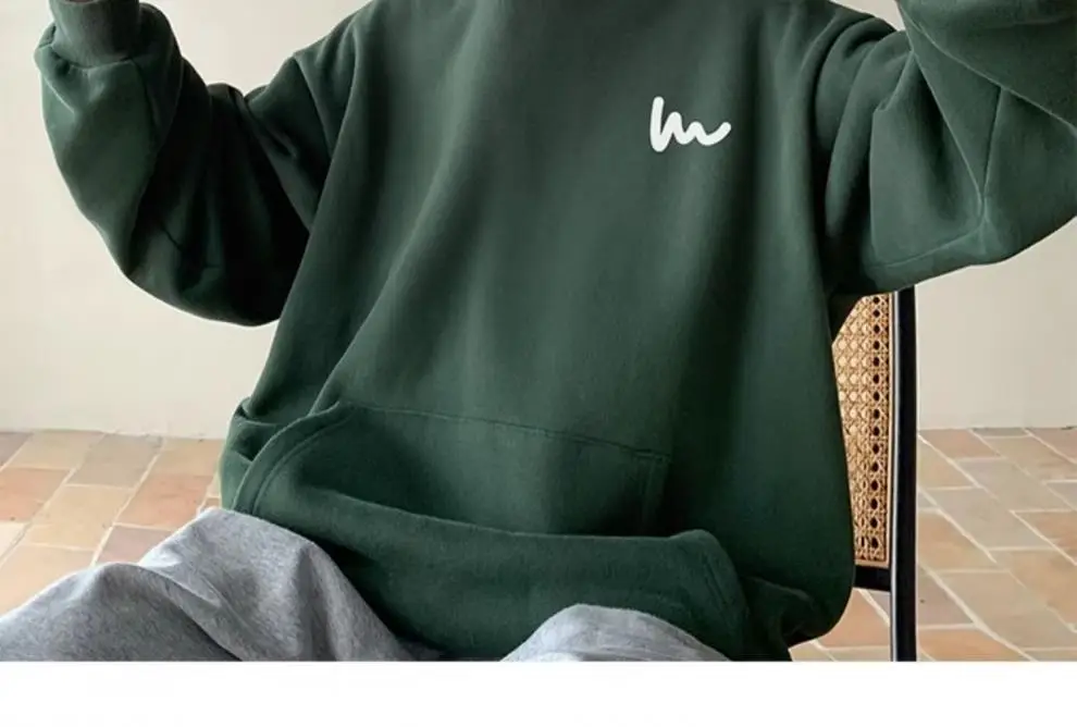 Men Heavy Hooded Sweatshirt Fleece Lined Maroon Retro Loose Oversize — feature 11
