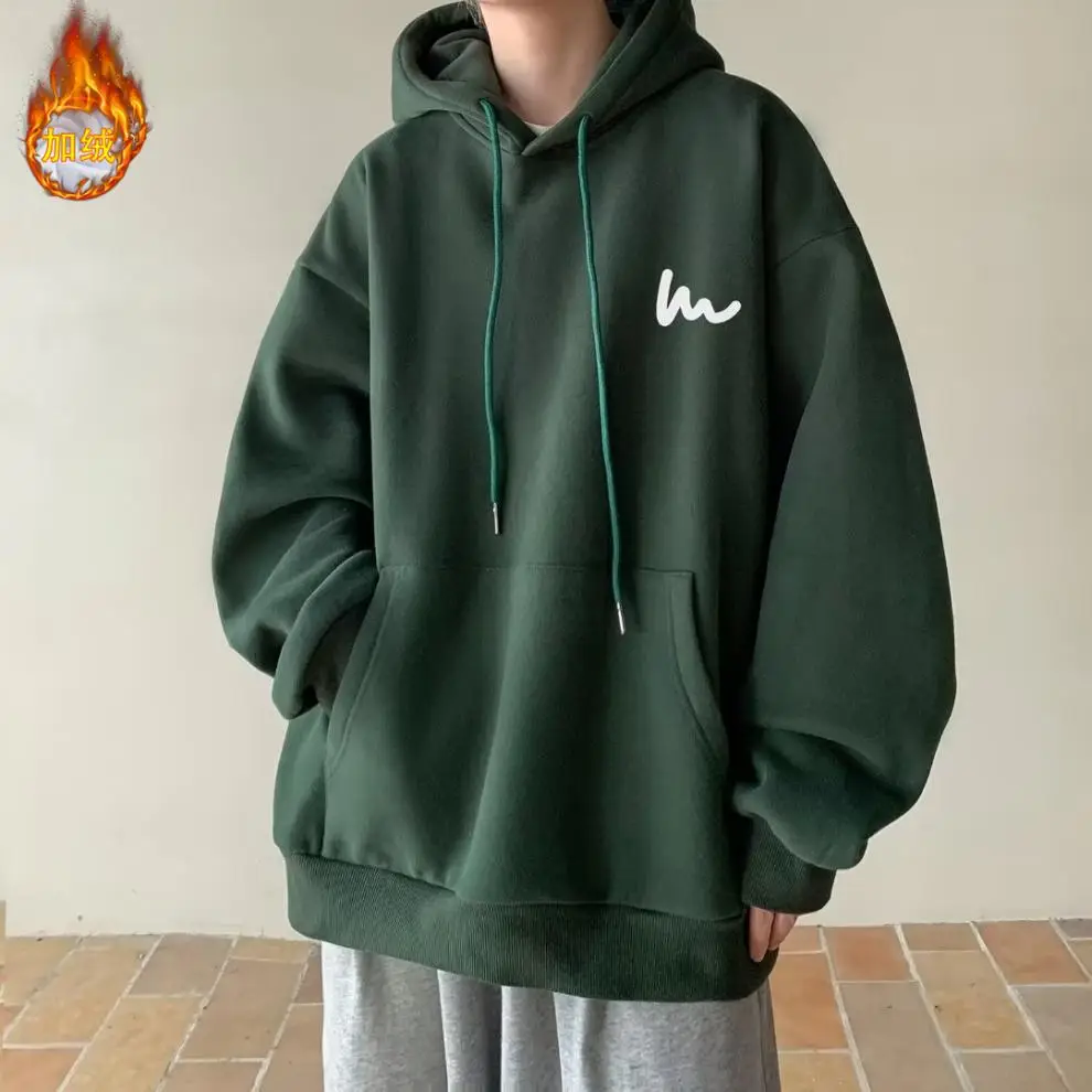 Men Heavy Hooded Sweatshirt Fleece Lined Maroon Retro Loose Oversize — feature 16